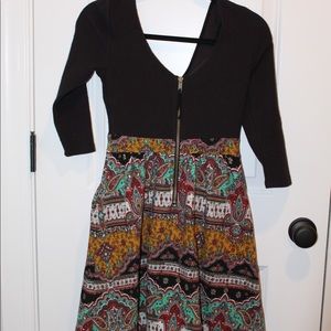 Black three-quarter sleeve empire waist dress